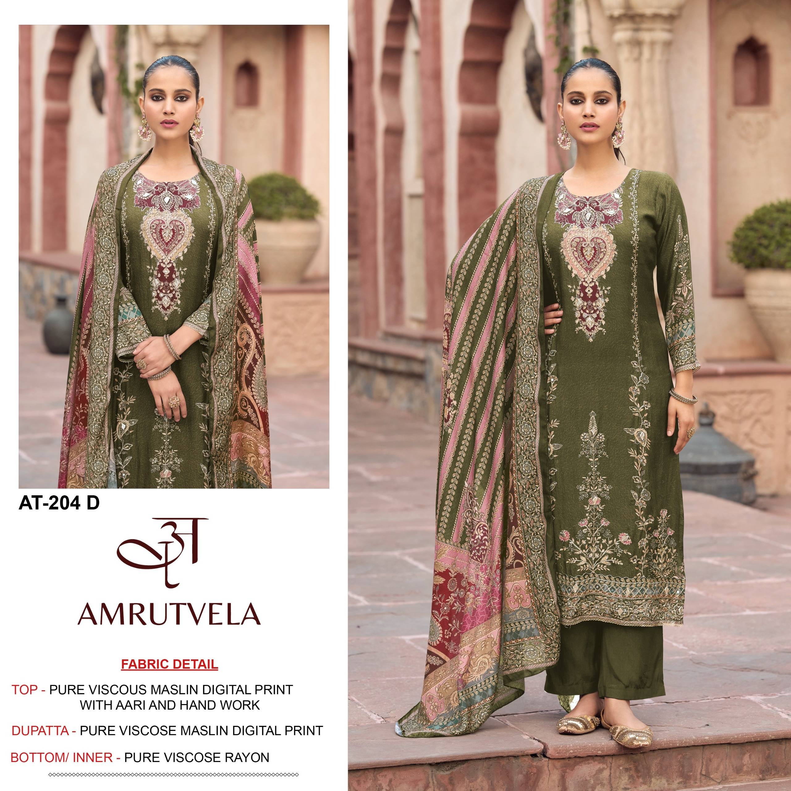 AT204 Series By AMRUTVELA Pakistani Suits Colorful Ethnic Wear Pure viscous Maslin Readymade Dresses At Wholesale